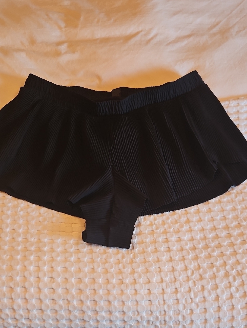 Black Pleated Lined Short Shorts Xxl